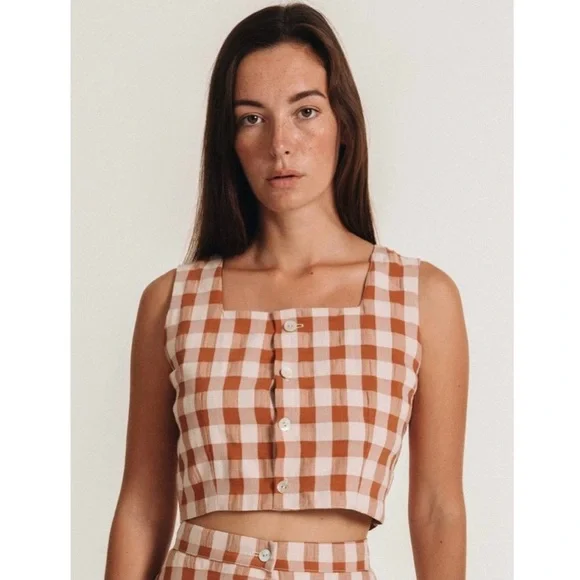 Aniela Parys Sonja Cropped Plaid Blouse Top - Picture 1 of 11